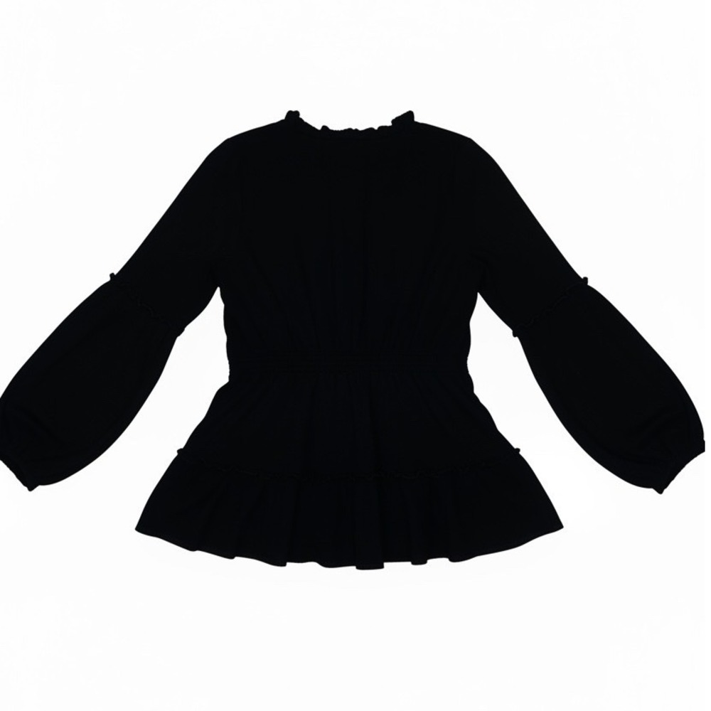 Earthbound Trading Co Black Smocked Peplum Blouse XXL Ruffle Tie Neck Boho Top